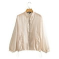 thumbnail image 5 of Female Coat, Solid Color Stand Collar Long Sleeve Zipper Coat Women’ s Jacket, S/M/L, 5 of 5