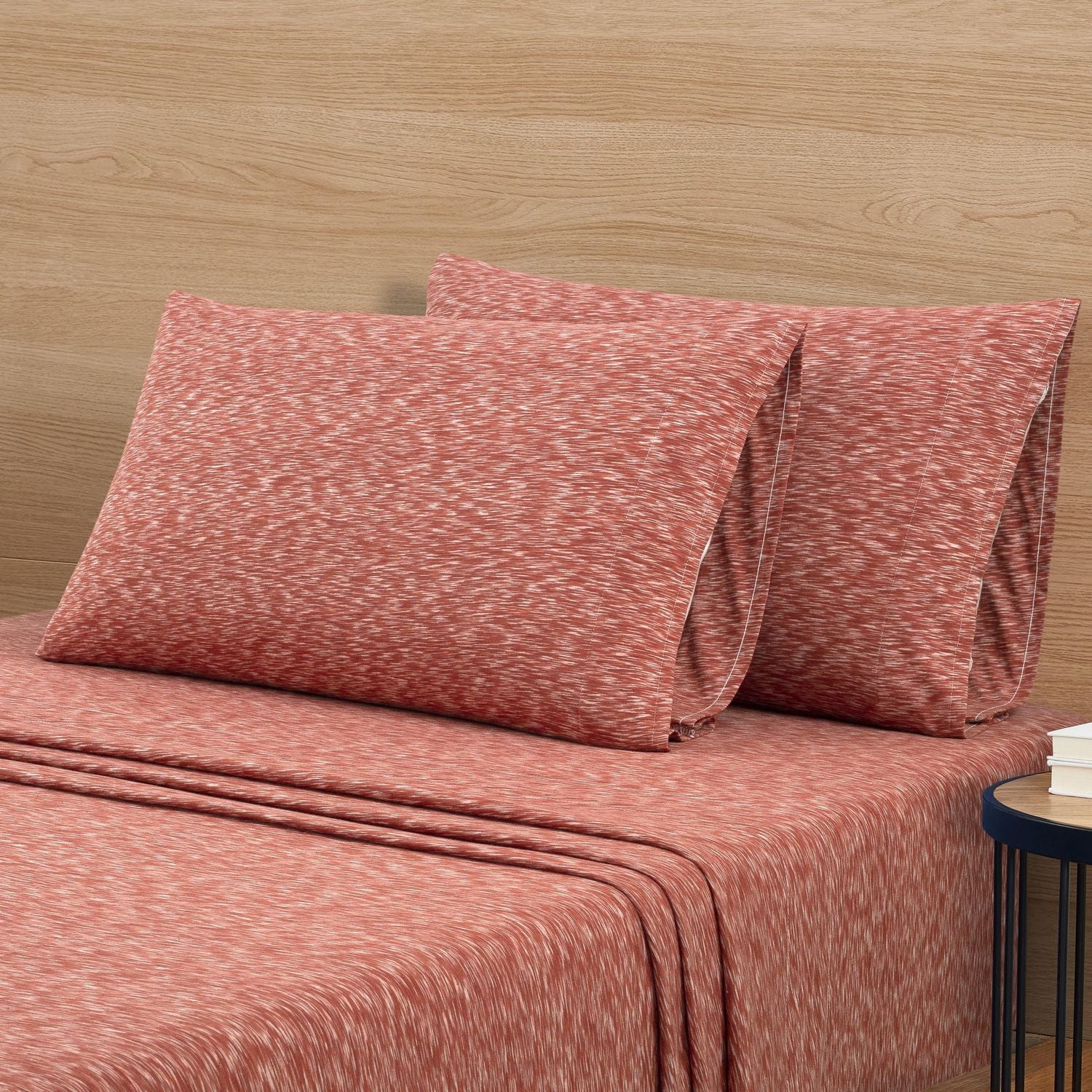 Mainstays Extra Soft Adult Jersey Bed Sheet Set, King, Red Canyon Crackle, 4 Pieces, Jersey Sheet Set Cotton