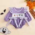 thumbnail image 3 of WIBACKER Baby Girl Halloween Outfits Newborn Smocked Bubble Romper Bodysuit Ruffle Long Sleeve Ghost Pumpkin Day Jumpsuit, 3 of 8