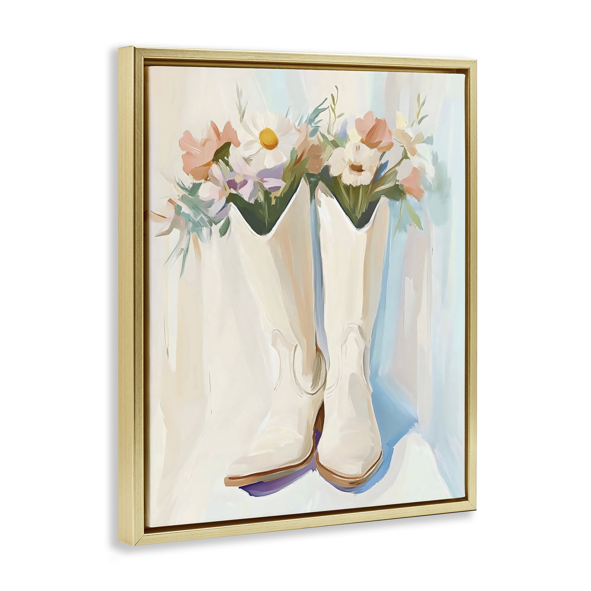Stupell Industries Floral White Cowgirl Boots Gold Framed Floater Canvas Wall Art, design by The Prints Vibe