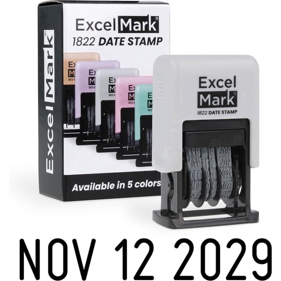 ExcelMark 1822 Date Stamp – Perfect for Shipping, Receiving, Expiration and Due Dates (Black Ink, Gray Mount)