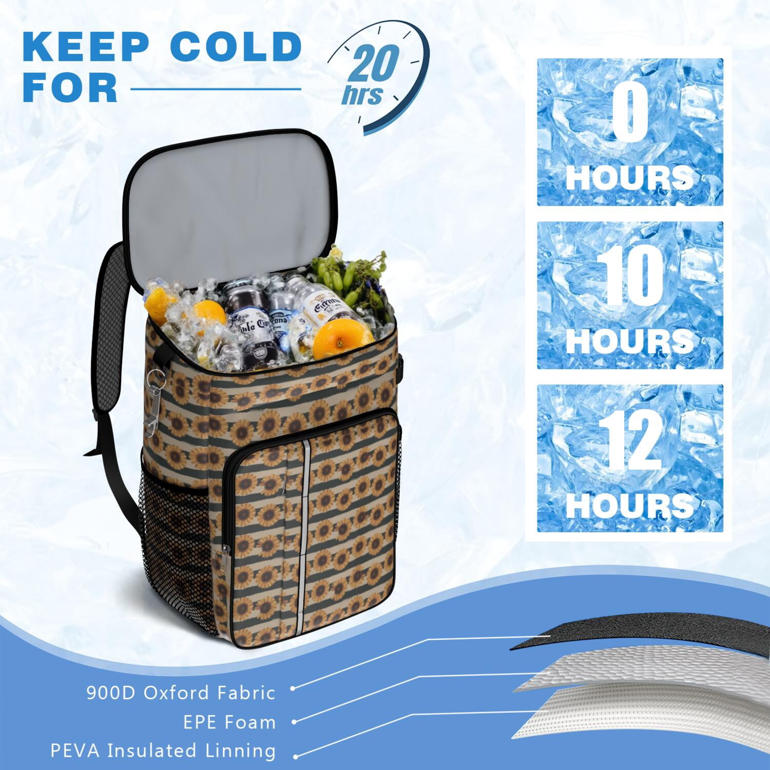 Travel Cooler Bag - Nfgbngfb Camping Beer Cooler Backpack with Bottle Opener- Waterproof Insulated Picnic Backpacks - Cooler Bag for Beach