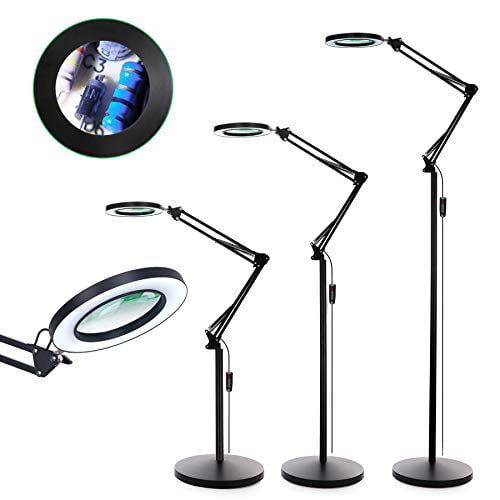 Addie 4-in-1 Stepless Dimming Super Bright 8X Facial Magnifier Light with Utility Clamp Full Spectrum Natural Daylight LED Standing and Swivel Arm Light-for Reading Task-White Magnifying Floor Lamp