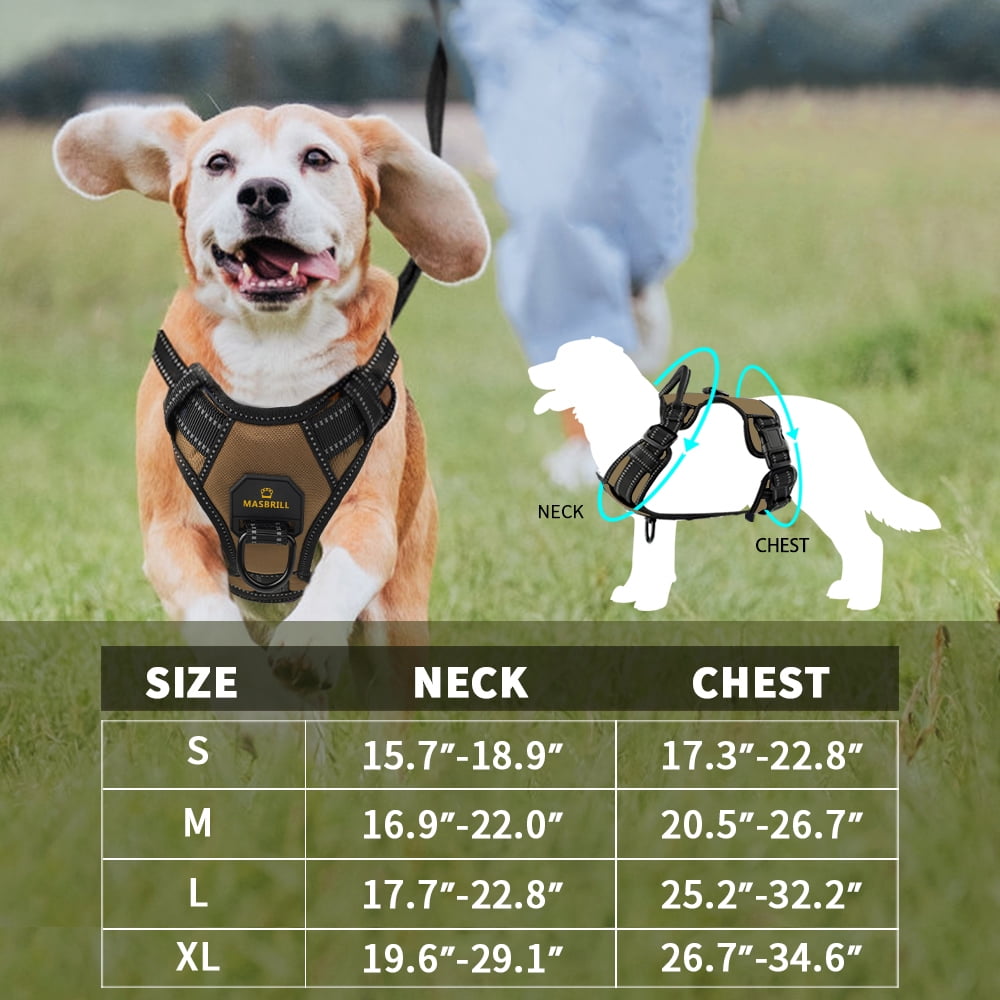 MASBRILL Reflective Dog Harness No Pull Dog Vest Harness with Handle, Breathable Padded Dog Chest Harness Adjustable for Large Dog-Brown XL