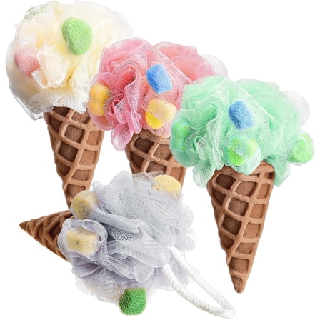 Shower Loofah Sponge 4 Pack, Bath Sponge Shower Pouf for Men Women, Loofa Bath Scrunchie, Exfoliator Body Bath Scrubber