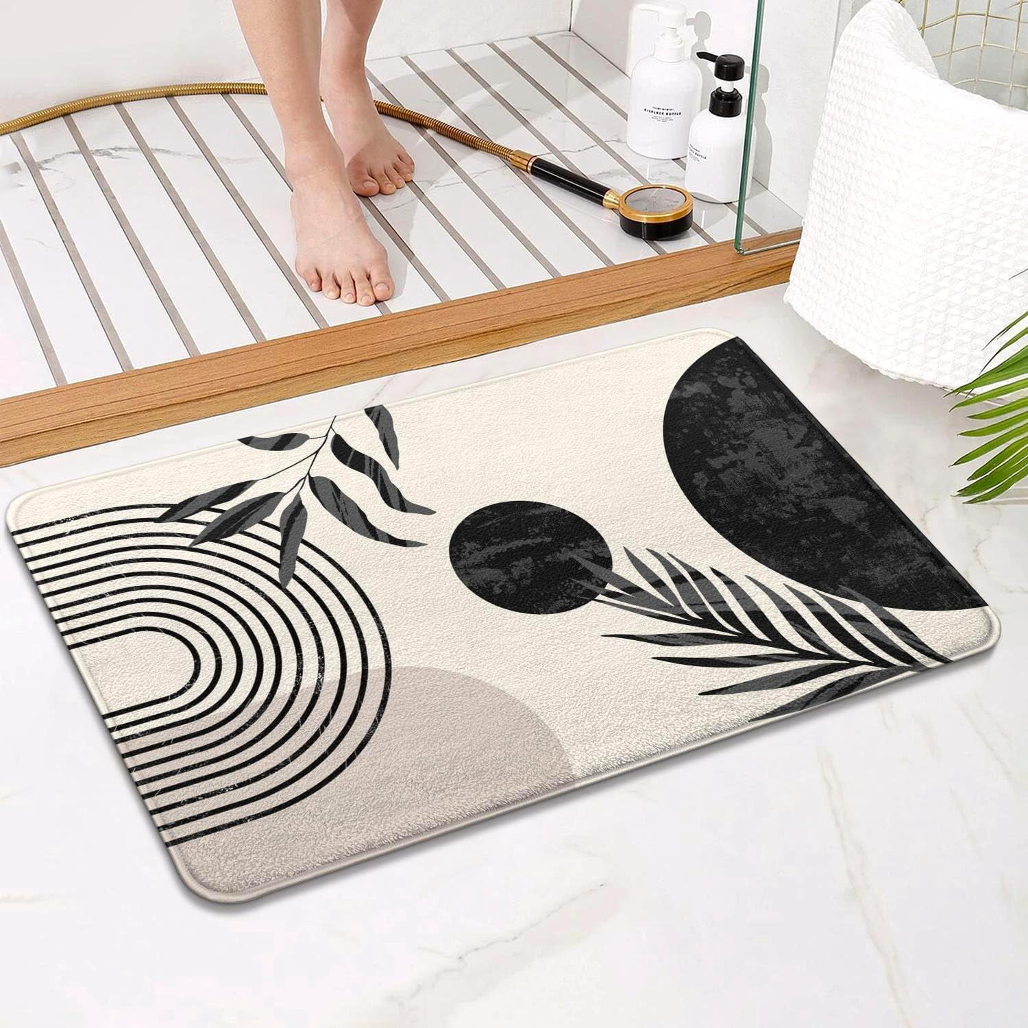 Black and White Boho Bathroom Rugs Non-Slip, Cute Bath Mat Soft Washable Small Bath Mat Aesthetic Bathmat for Bathtub Bedroom Kitchen