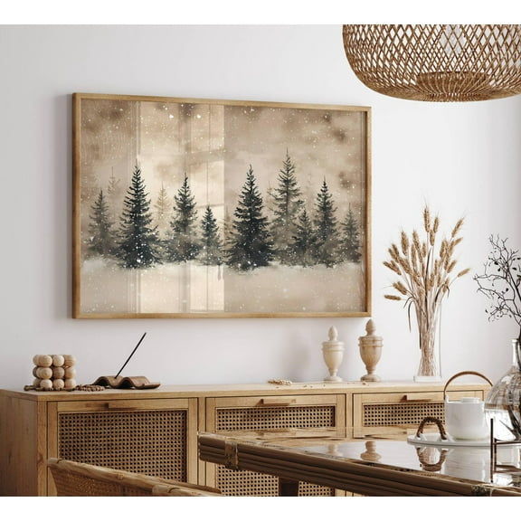 Snowy Pine Tree Forest Poster, Rustic Pine Tree , Winter Holiday Poster, Dark Winter Landscape Neutral Wall Decor Home Decor UNFRAMED Poster, Wall Art for Decor, Present, 8x12