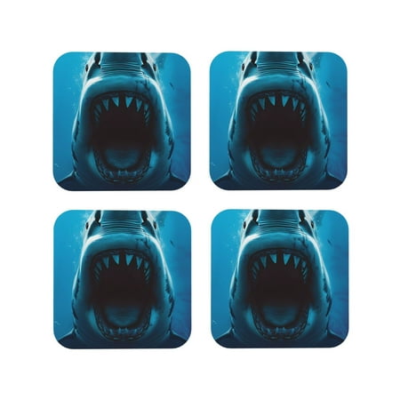 

Tideii Open-Mouthed Shark for Leather Coasters 4 Pieces Anti-fouling and Anti-scalding Decorative Coasters Suitable for Restaurants Kitchens Coffee Shops-Square
