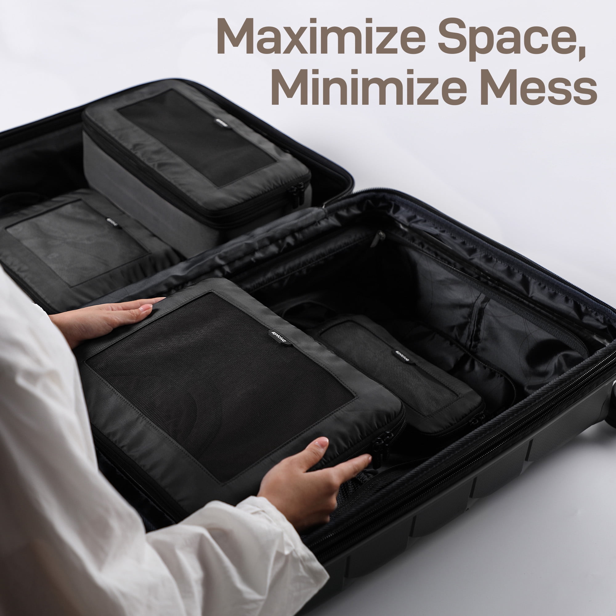 EPICKA TripCozy Compression Packing Cubes - 4 Set Durable Travel Organizer Bags with Mesh Top for Carry on (Dark Grey)