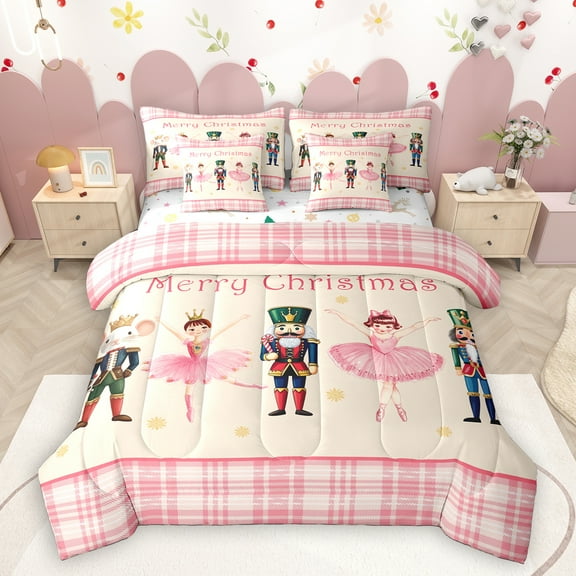 Homewish Retro Nutcracker 7-Piece Twin Bedding Sets,Cute Ballet Princess Bedding Comforter Set,Merry Christmas Sheet Sets For Teens,Ultra Soft Home Decor Reversible