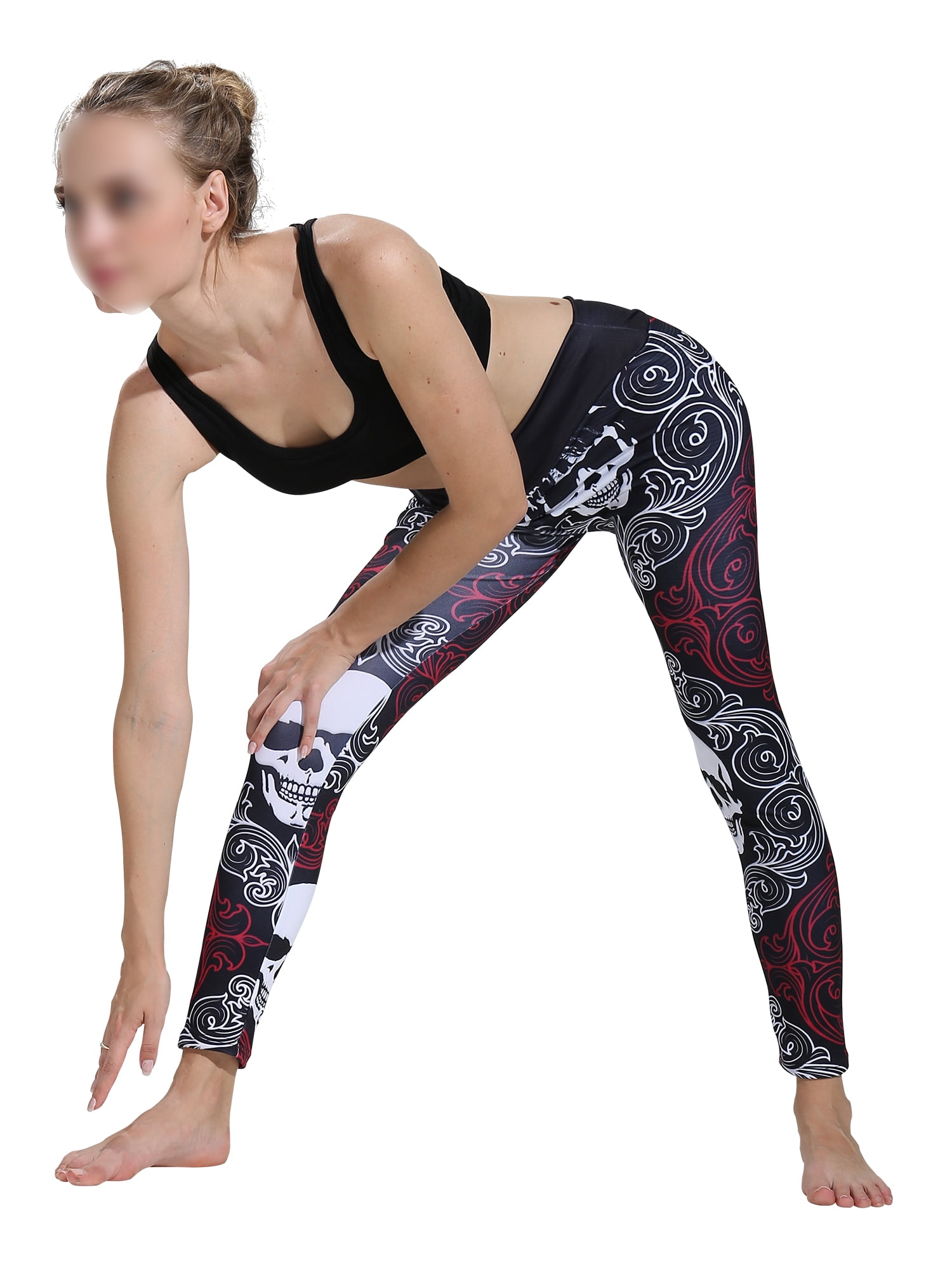 Women Fitness Sports Yoga Pants Trousers Skull Printed Workout Wear Gym Leggings