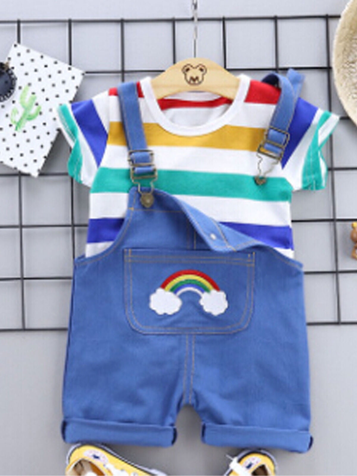 New Baby Boys Car Print Dungaree T Shirt Set 100% Cotton 2 Piece Baby Gift Cheap 