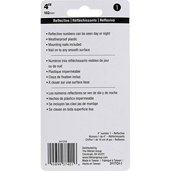 Hillman Group 841598 4 in. Nail-On Reflective Plastic House Number - 1 - 3 Piece