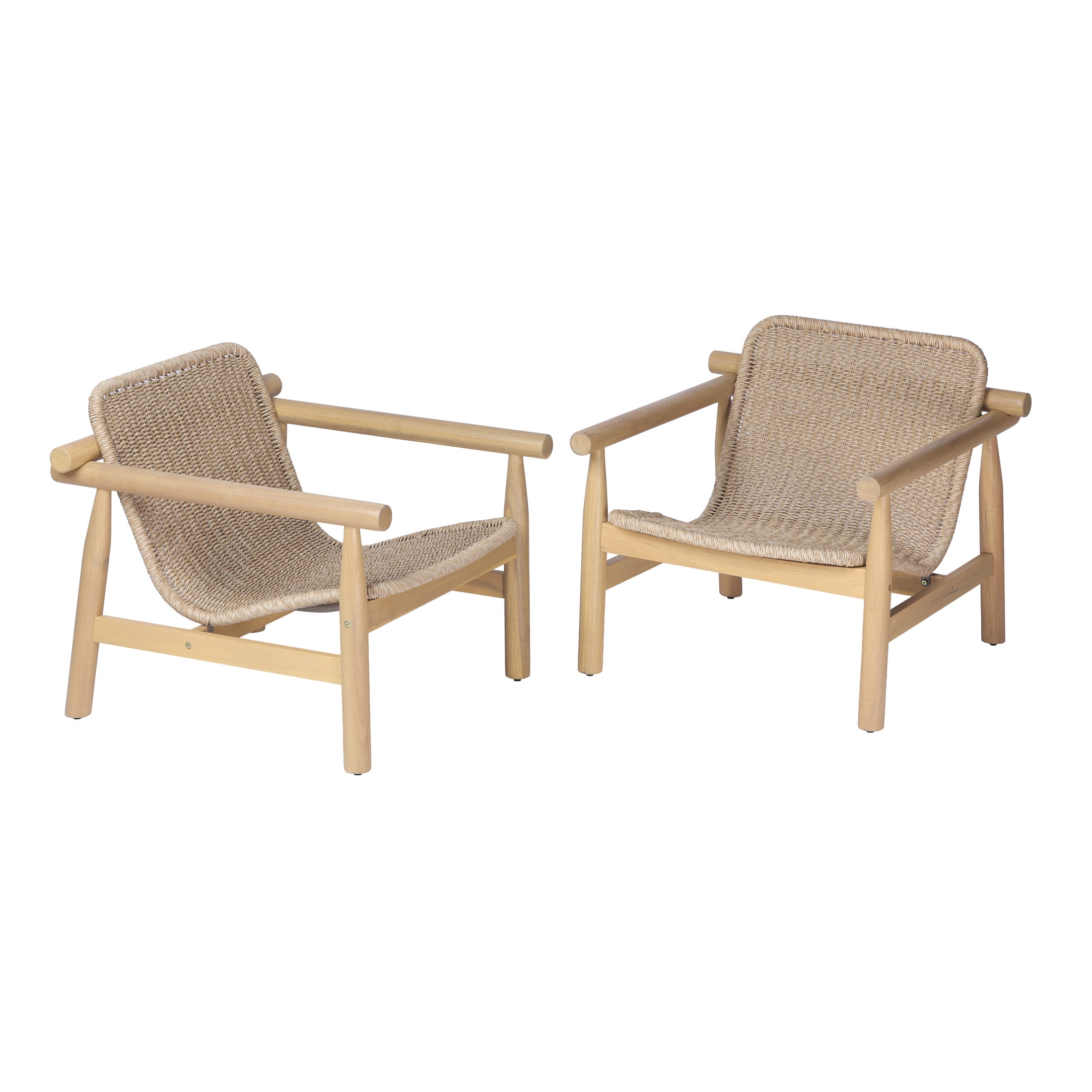 Christopher Knight Home Bohemian Patio Lounge Chair, Acacia Wood with Wicker Seat, Light Teak+Beige, Set of 2
