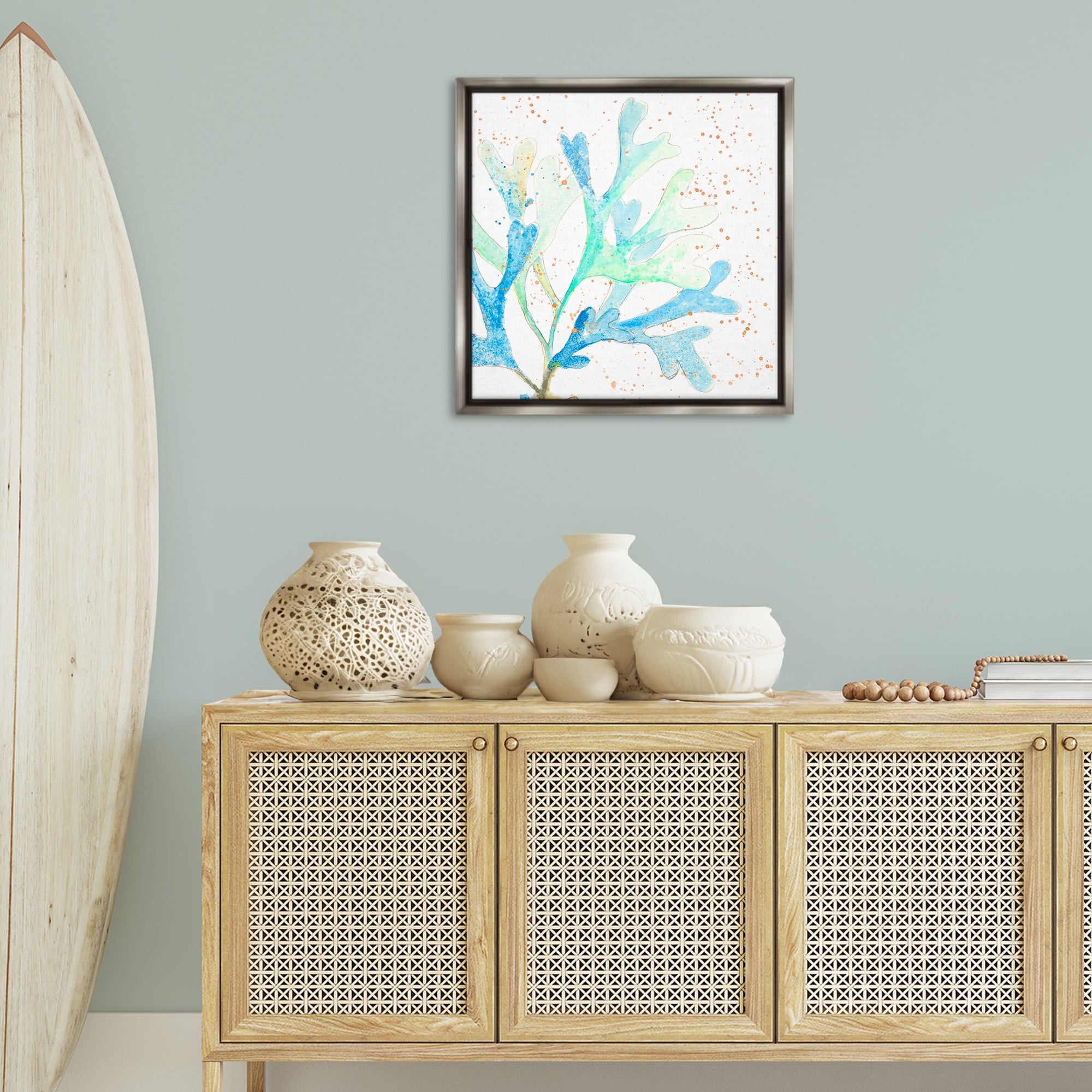 Stupell Industries Speckled Modern Coral Coastal Painting Gray Floater Framed Canvas Art Print Wall Art, 25 x 25