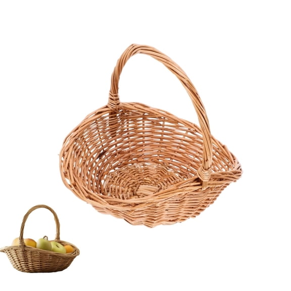 Large Picnic Basket,Multipurpose Wicker Household Storage Container,Reusable Woven Harvest Basket with Handle for Fruit,Camping,1Pack