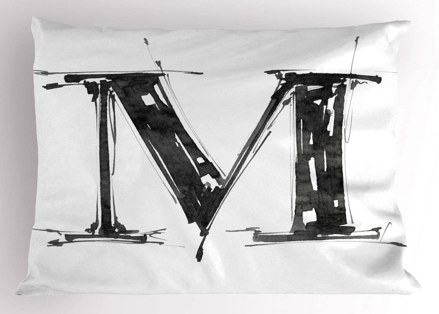 Letter M Pillow Sham Alphabet Symbol in Sketchy Stencil Art Style Hand Drawn Effect Funky