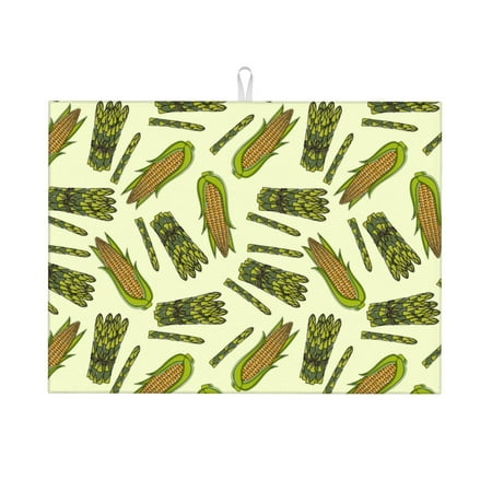 

Dish Drying Mat Asparagus Pattern corn Highly Absorbent Microfiber Drying Mat Kitchen Counter or Sink Drawer Liner 16x18 Kitchen Drying Mat Coffee Mat Kitchen Essentials