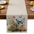 thumbnail image 2 of Burlap Table Runner 36 Inches Long,Flower Butterfly Book on Vintage Linen Non-Slip Kitchen Table Runners for Dining Room Everyday Use Party Table Decorations Spring Botanical, 2 of 9