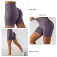 thumbnail image 4 of Pantalones cortos de yoga de cintura alta para mujer, control de barriga, pantalones cortos atléticos sin costuras para gimnasio en casa, correr, entrenamiento, color morado L, 4 of 5