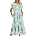 thumbnail image 2 of Viikei Womens Dresses Summer,Elegant Short Sleeve Dress for Women,Women's Printing Casual Short Sleeve Crewneck Dress Flowy Tiered Maxi Beach Dress with Pockets Light Blue M, 2 of 6