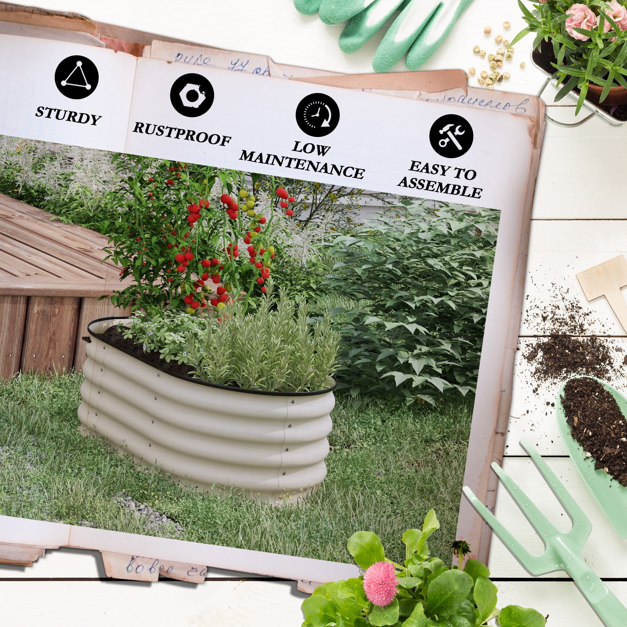 AsterOutdoor Galvanized Raised Garden Bed Kit Metal Elevated Planter Box Steel, 41.25" x 23.5" x 16.5"