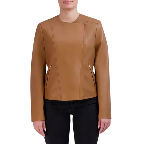 Cole Haan Women's Asymmetrical Leather Jacket-Black / XS