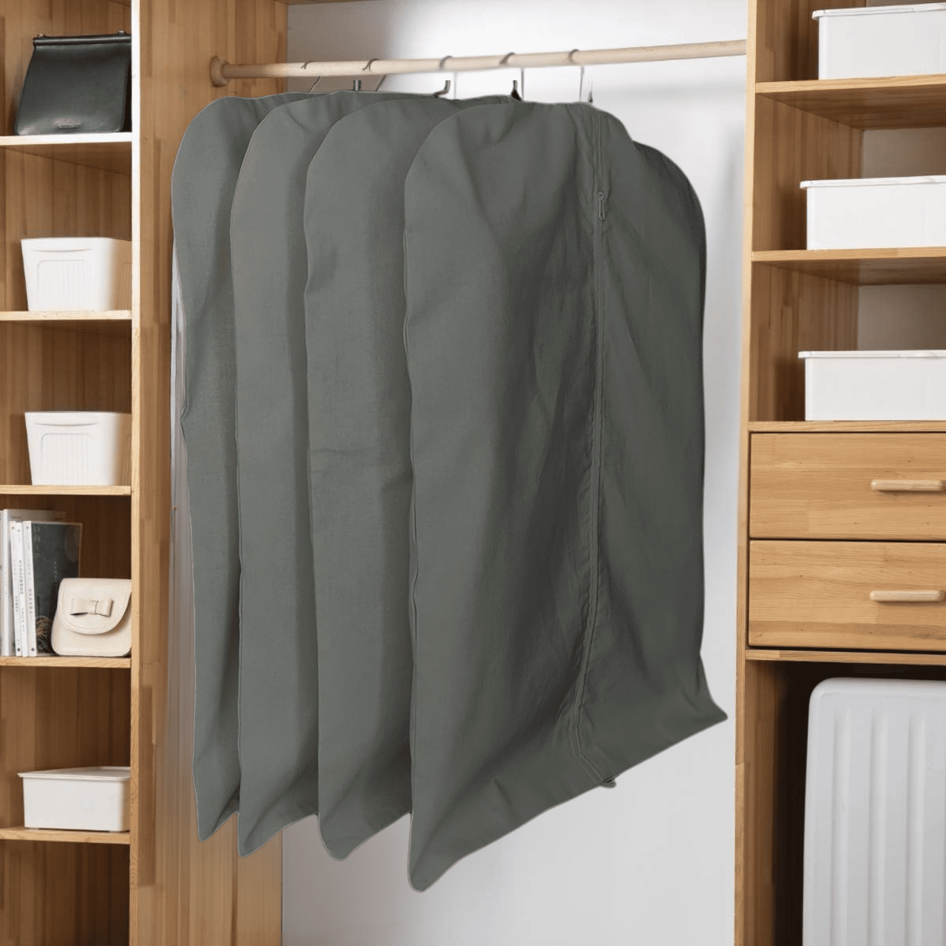100% Cotton Canvas Garment Cover for Suits, Coats, Dresses; Travel Bag (X-Large (24"x60"), Gray)
