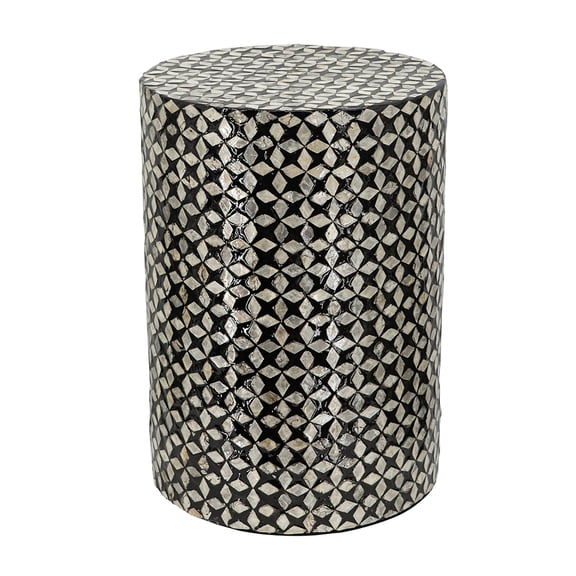 A&B Home Black Mother of Pearl Cylindrical Side Table 13.8" x 13.8" x 19.7"