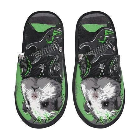 Balery Rock Guitar Guinea Pig Slient Indoor Furry Fleece Comfort House Shoes Soft Non-Slip Home Shoes Cotton slippers House Slippers-- Medium