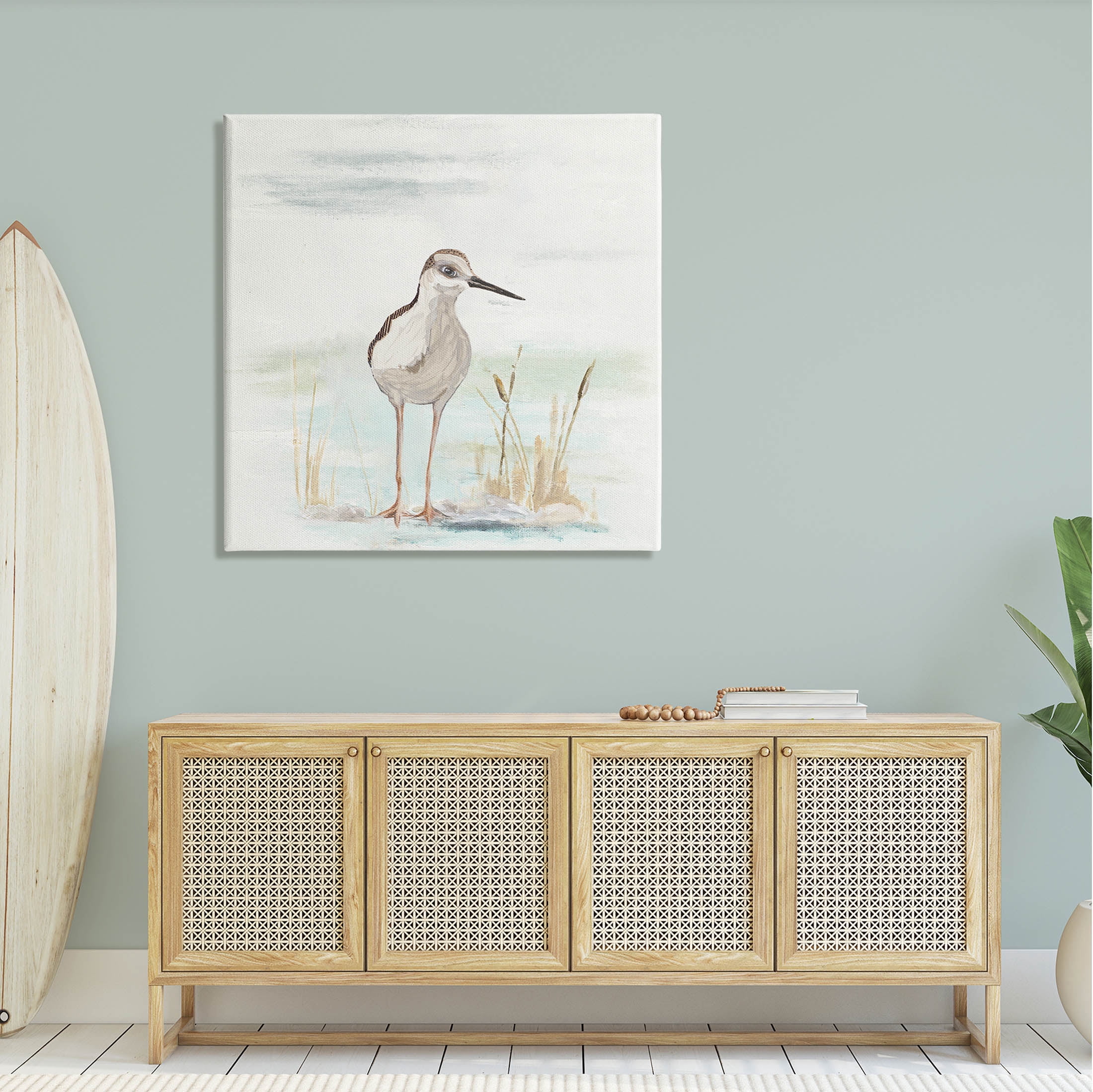Sandpiper Bird Beach Grass Sprigs Animals & Insects Graphic Art Gallery Wrapped Canvas Print Wall Art