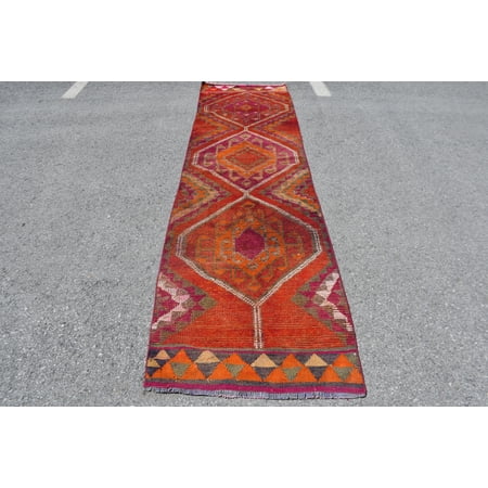 Herki Rug, Turkish Rug, Rugs For Indoor, Vintage Rug, Oushak Rug, , 2.7x10.9 ft Area Rugs, Orange Oriental Rugs, Outdoor Bedroom Rug