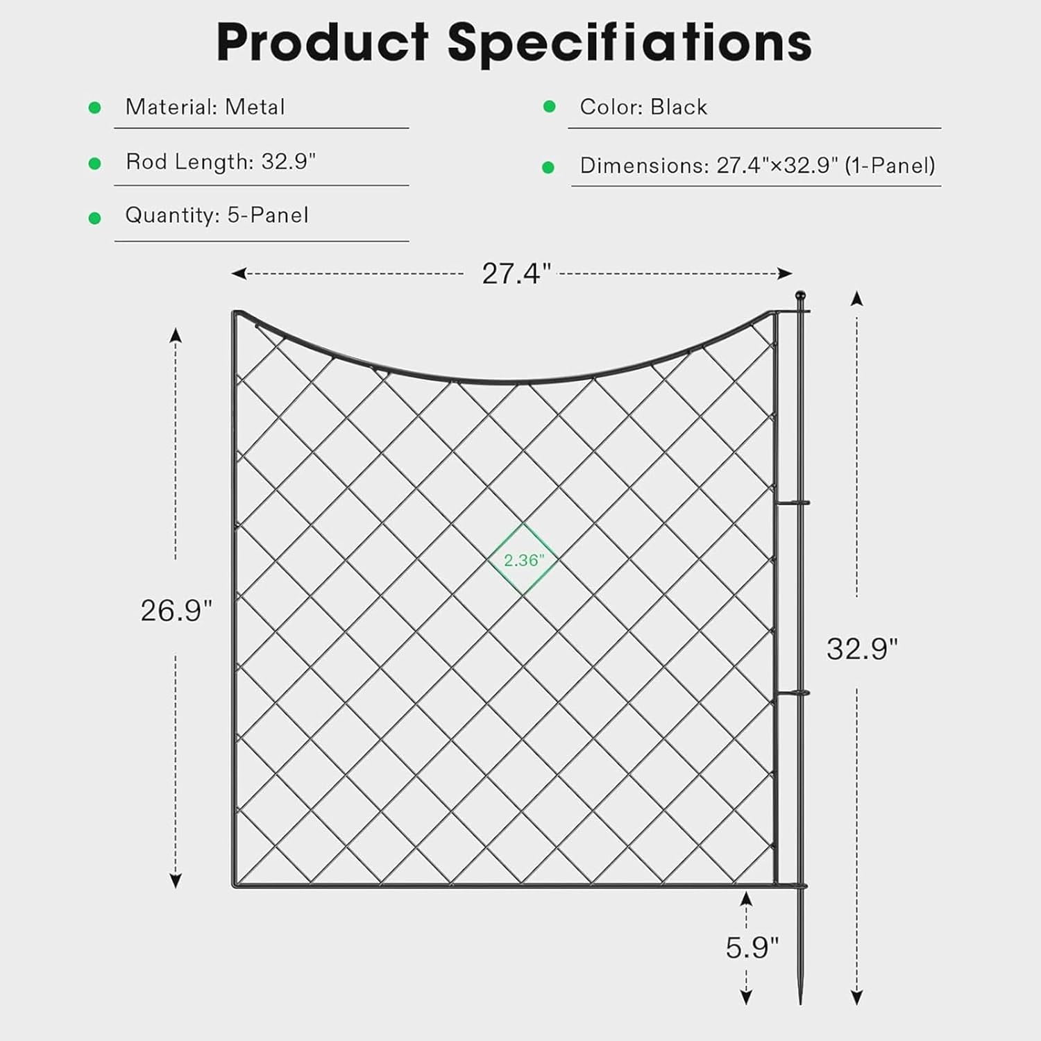 VIVOSUN Decorative Garden Fence, 27.4” (L)× 32.9” (H) No-Dig Metal Fencing and Gate Bundle, 4 Panels + 1 Gate, for Yard Landscape Patio Outdoor Decor