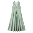 thumbnail image 7 of Qzwdhjm Women's Linen Dress Sleeveless V Neck Maxi Dresses Striped Aline Casual Summer Dress for Beach Party with Pockets, 7 of 7