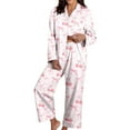 thumbnail image 2 of SOFTCCLO Valentine's Day Pajamas Sets Women Cute Pink Heart Print Pjs Sets Shirts Pants 2 Piece Sets Comfortable Sleepwear Pink L, 2 of 5