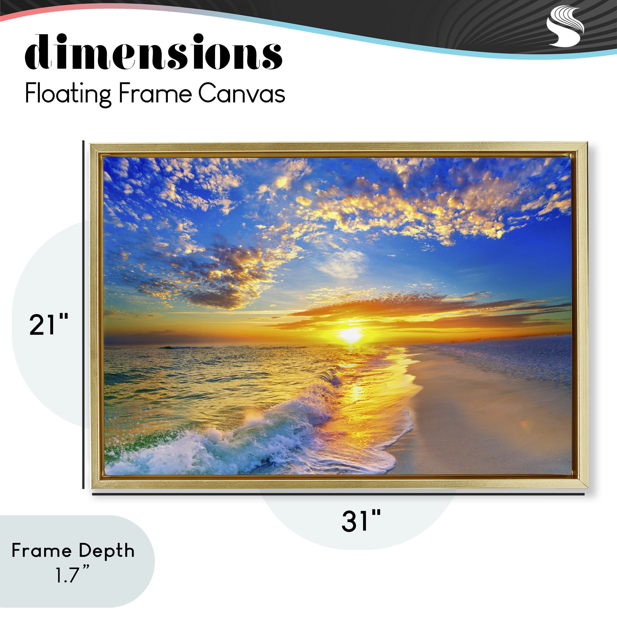 Stupell Industries Golden Sunset Beach Blue Sky Gold Framed Floater Canvas Wall Art, design by Eszra Tanner