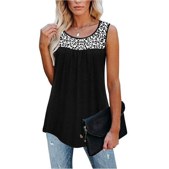 Womens Shirts for Summer Women Sleeveless Leopard Active Tank Tops Ruffle Loose Tunic Blouse Shirt Vest