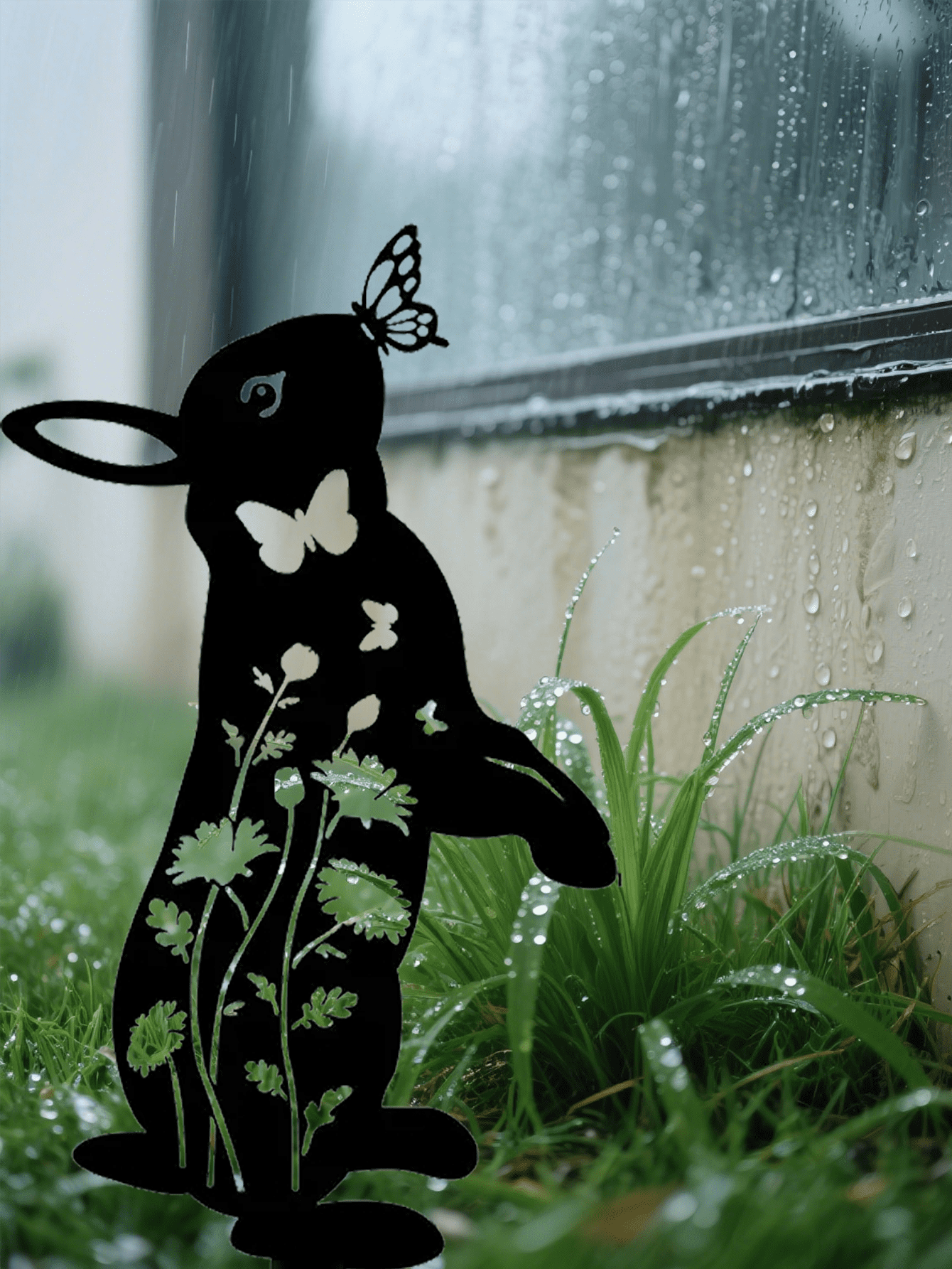 1 Pcs Rabbit Metal Garden Stake & Wall Sculpture - Outdoor Decorative Rabbit Statue, Cute Animal Silhouette Yard Art for Yard Art, Outside, Patio, Outdoor Decor, Garden Decorations, Lawn Ornaments