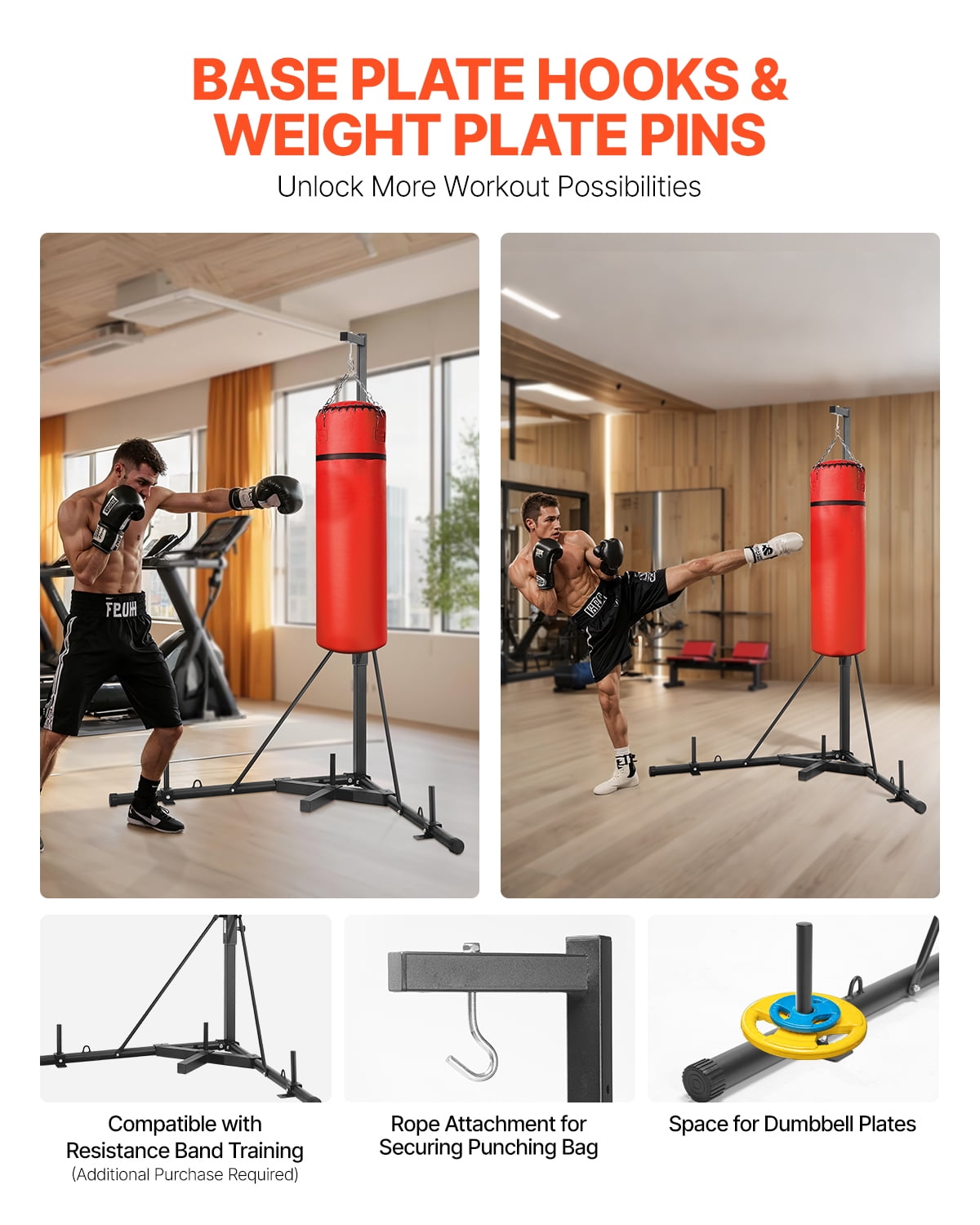 VEVOR Punching Bag Stand, Steel Heavy Duty Workout Training Equipment, Adjustable Height Boxing Punching Stand with Weighted Base, Holds Up to 140 lbs, Freestanding Sandbag Rack for Home Gym Fitness