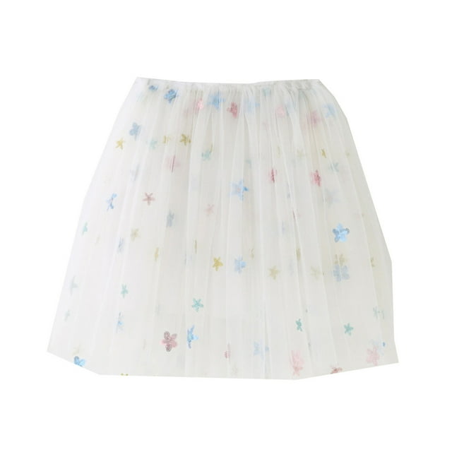 MIASHUI Jupe de Ballet pour Filles avec Broderie Étoile et Sequins pour Danse Récital et Fête Performance Blanc, 4-5 Ans