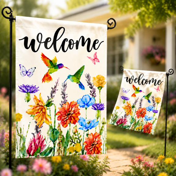 Double-Sided Hummingbird & Spring Flowers Garden Flag - Vibrant 12x18 Inch Seasonal Yard Decor for Porch, Lawn, or Fence - Outdoor Welcome Flag with Rust-Proof Grommets