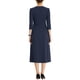 thumbnail image 3 of Vestido de trabajo para mujeres INSPIRE CHIC, corte A, mangas 3/4, vestido midi elegante, azul marino, 2XL, 3 of 6