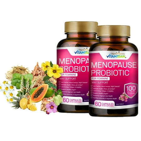 Vitamisan 2 Pack 4-in-1 Daily Feminine Support with Black Cohosh for Menopause & Digestive Health, 60 ct