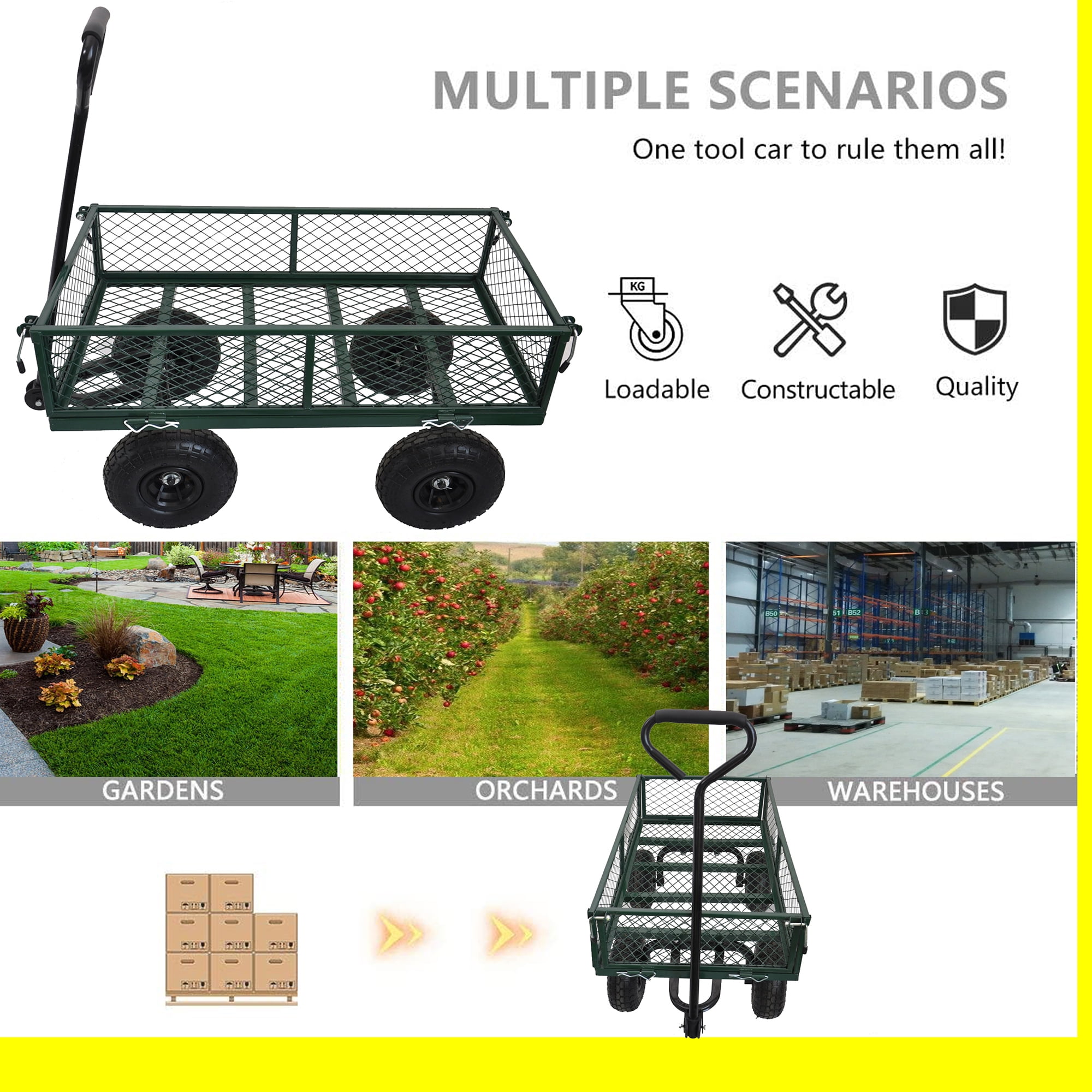Aimee Lii Green Mesh Steel Garden Cart, Folding Utility Wagon with Removable Sides and Tires, Foldable Wagon Cart with Wheels Aimee Lii Green Mesh Steel Garden Cart, Folding Utility Wagon with Removable Sides and Tires, Foldable Wagon Cart with Wheels