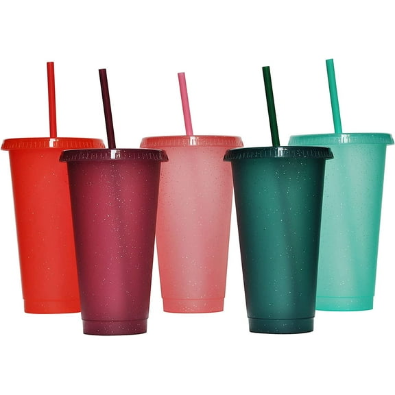 5 Packs Tumbler with Straw and Lid Water Bottle Reusable Cups Tumblers and Water Glasses Plastic Drinking Straw Tumbler Iced Coffee Travel Mug Cup for Parties Birthdays Adults(24 oz, Assorted Color)
