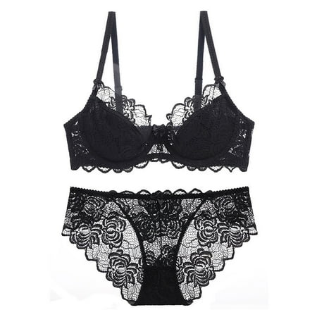 Sexy Lace Lingerie Set for Womens Sweet Lace Hollow Out Underwear Thin Cotton Bra Tops Soft Breathable Gathering Bra Everyday