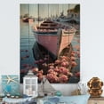 thumbnail image 2 of Designart "Docked Memories at the Port" Nautical & Beach Print on Natural Pine Wood, 2 of 5