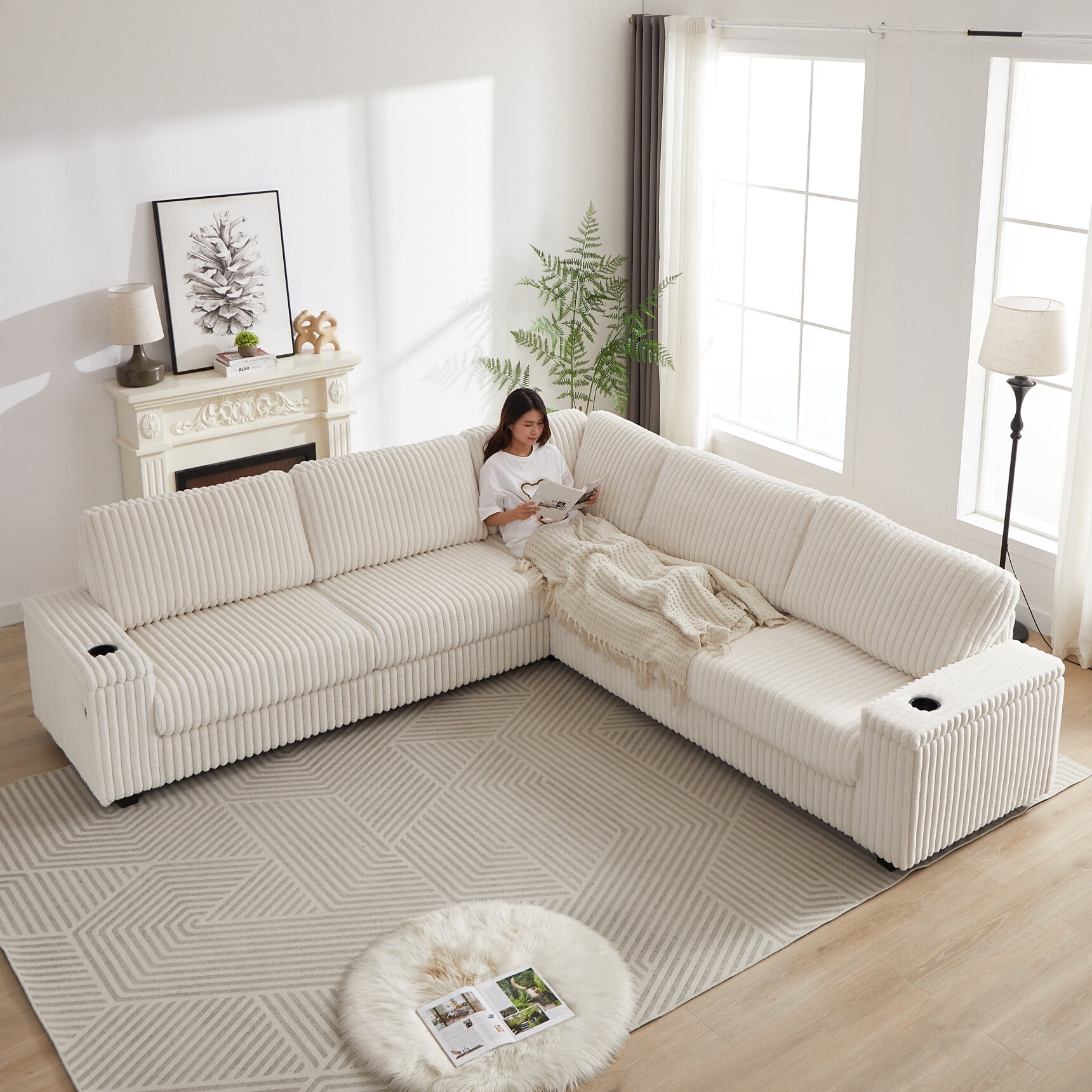 110-Inch Oversized Corduroy Corner Sofa,L Shaped Corner Couch with 110-Inch Oversized Corduroy Corner Sofa,L Shaped Corner Couch with
