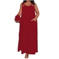 thumbnail image 2 of Karymi Plus Size Solid Color Sleeveless Maxi Dress, Casual Scoop Neck Overall Style Long Dress with Pockets, Loose Flowy Summer Dress Womens Dresses, 2 of 7