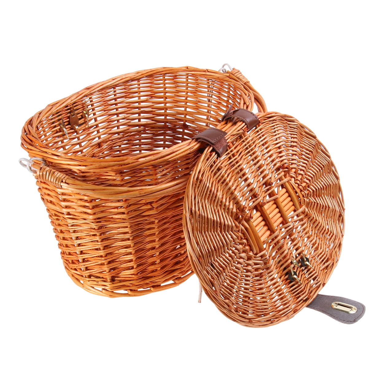 Worgeous Brown Wicker Bike Basket with Lid and Handle for Front Handlebar, Fits Most Cruiser Bikes, Stylish and Design